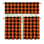 Pumpkin Orange Buffalo Check Print 3 Piece Kitchen Curtains