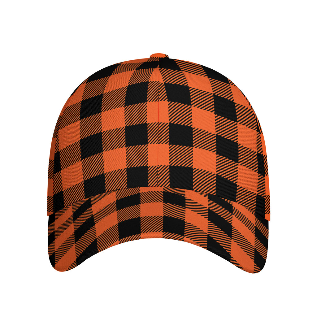 Pumpkin Orange Buffalo Check Print Baseball Cap