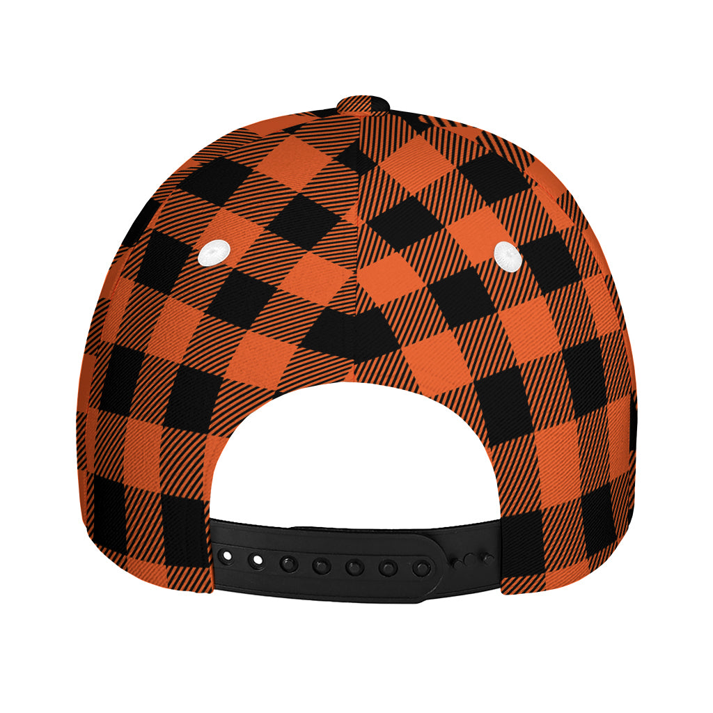 Pumpkin Orange Buffalo Check Print Baseball Cap