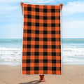 Pumpkin Orange Buffalo Check Print Beach Towel