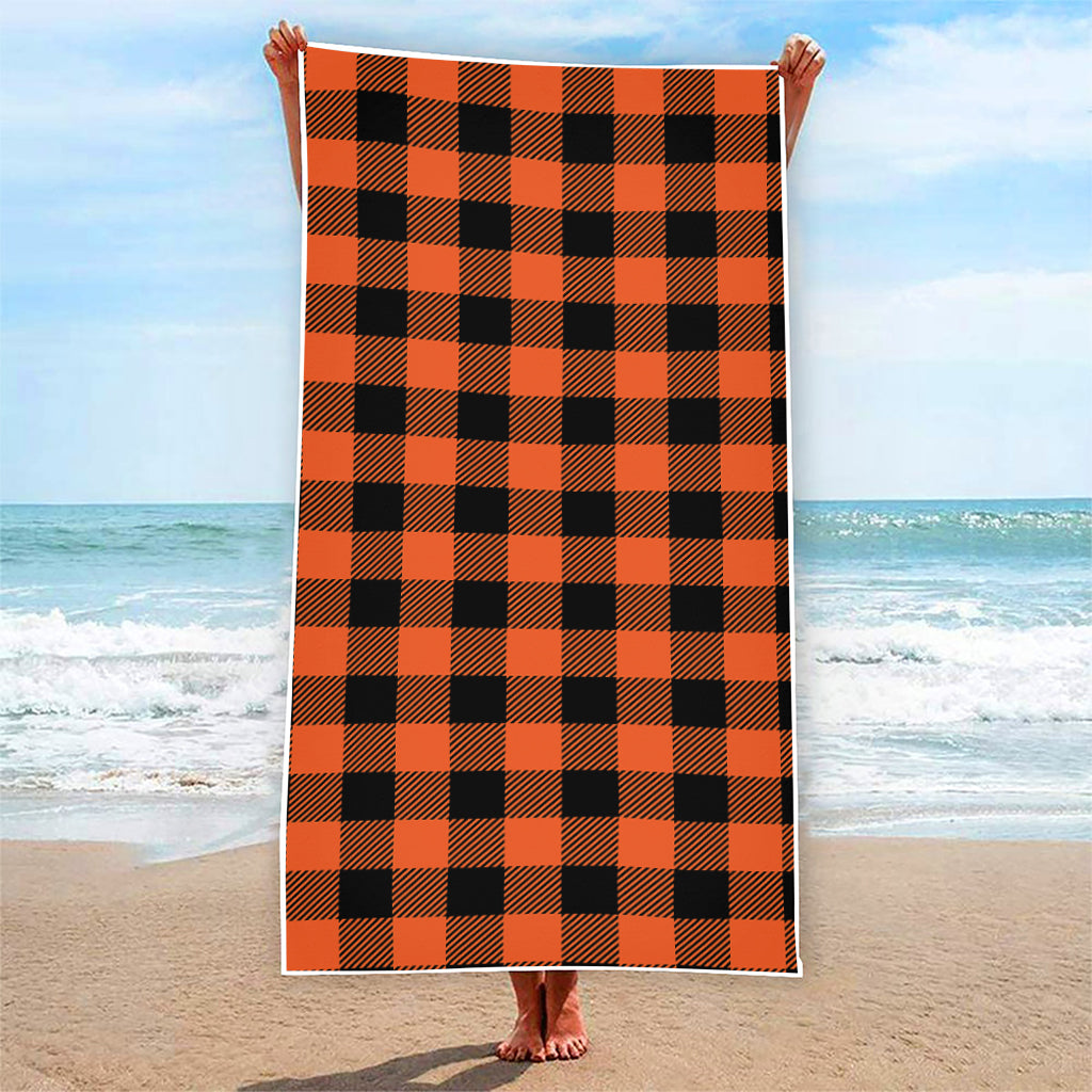 Pumpkin Orange Buffalo Check Print Beach Towel