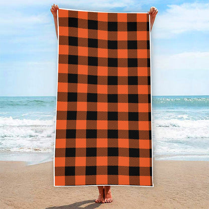 Pumpkin Orange Buffalo Check Print Beach Towel