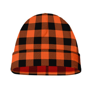 Pumpkin Orange Buffalo Check Print Beanie