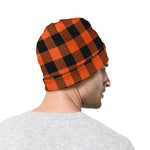 Pumpkin Orange Buffalo Check Print Beanie