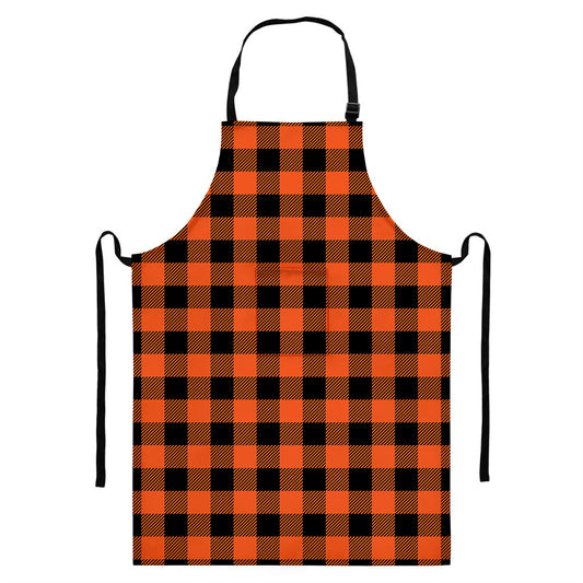 Pumpkin Orange Buffalo Check Print Bib Apron With Pocket