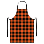 Pumpkin Orange Buffalo Check Print Bib Apron With Pocket