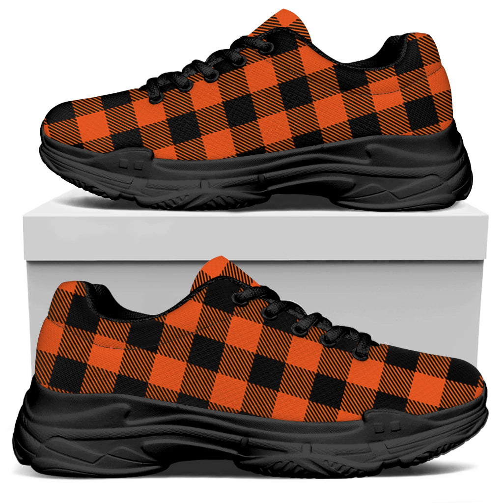 Pumpkin Orange Buffalo Check Print Black Chunky Shoes
