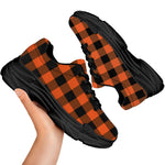 Pumpkin Orange Buffalo Check Print Black Chunky Shoes