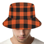 Pumpkin Orange Buffalo Check Print Bucket Hat