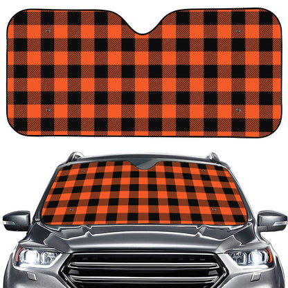 Pumpkin Orange Buffalo Check Print Car Windshield Sun Shade