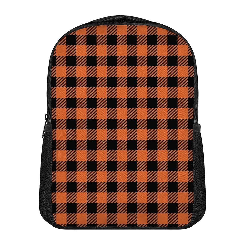 Pumpkin Orange Buffalo Check Print Casual Backpack