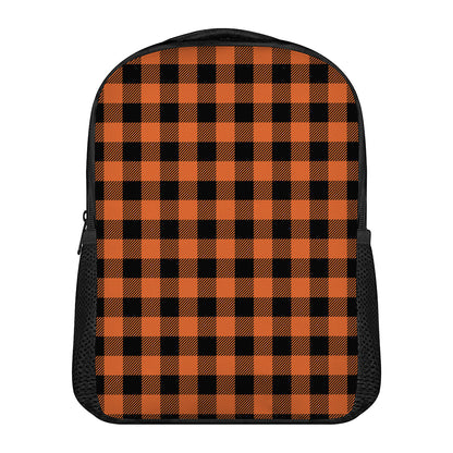 Pumpkin Orange Buffalo Check Print Casual Backpack