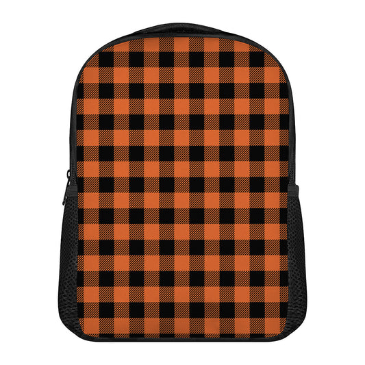 Pumpkin Orange Buffalo Check Print Casual Backpack