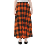 Pumpkin Orange Buffalo Check Print Chiffon Maxi Skirt