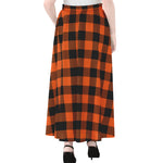 Pumpkin Orange Buffalo Check Print Chiffon Maxi Skirt