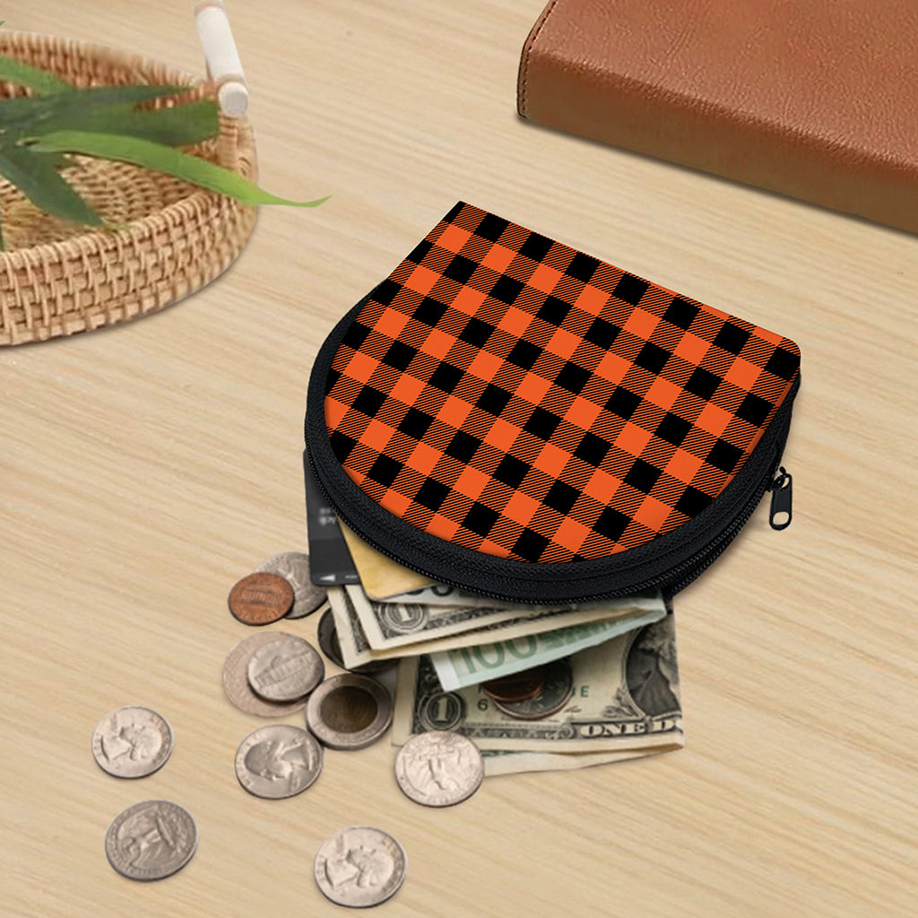 Pumpkin Orange Buffalo Check Print Coin Purse
