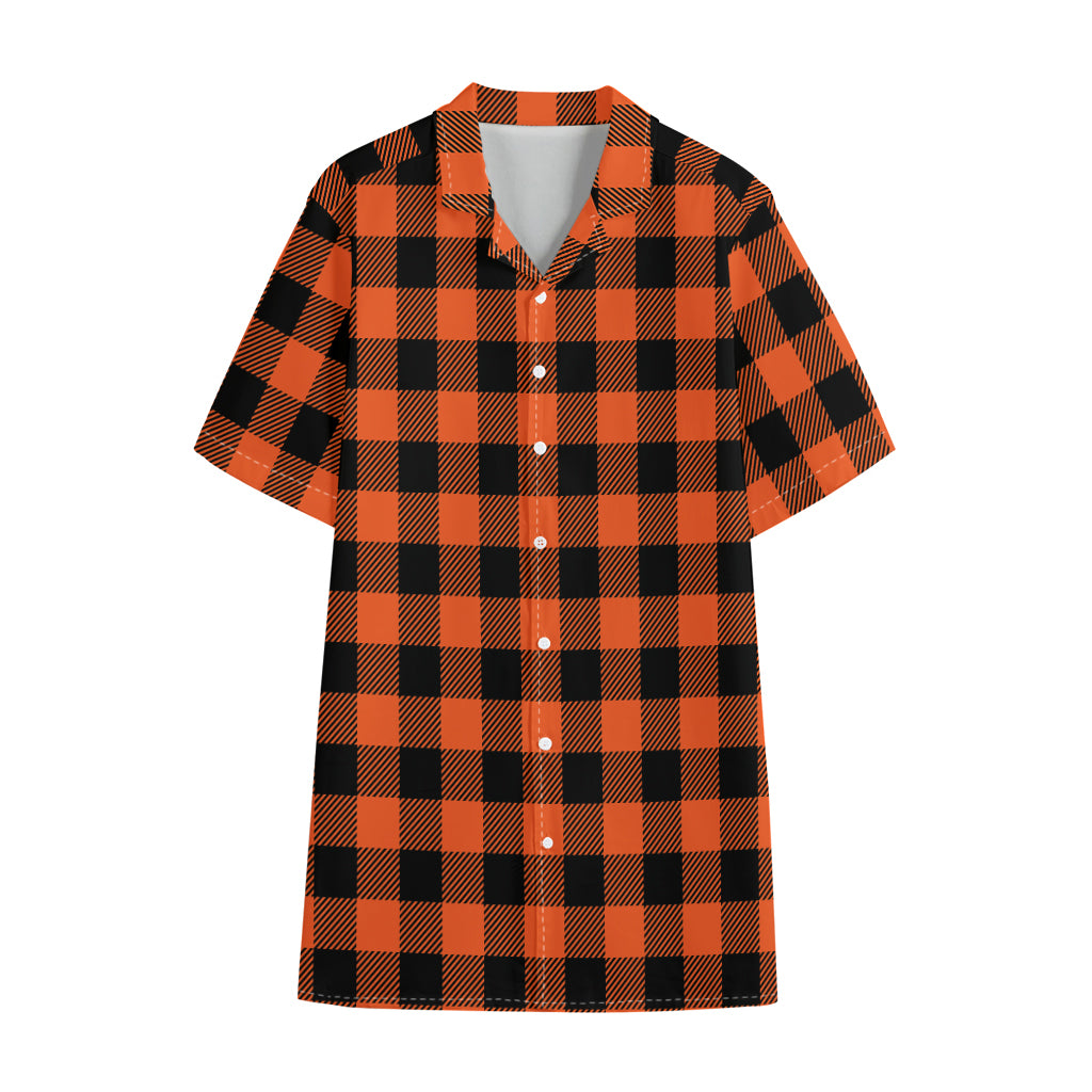 Pumpkin Orange Buffalo Check Print Cotton Hawaiian Shirt