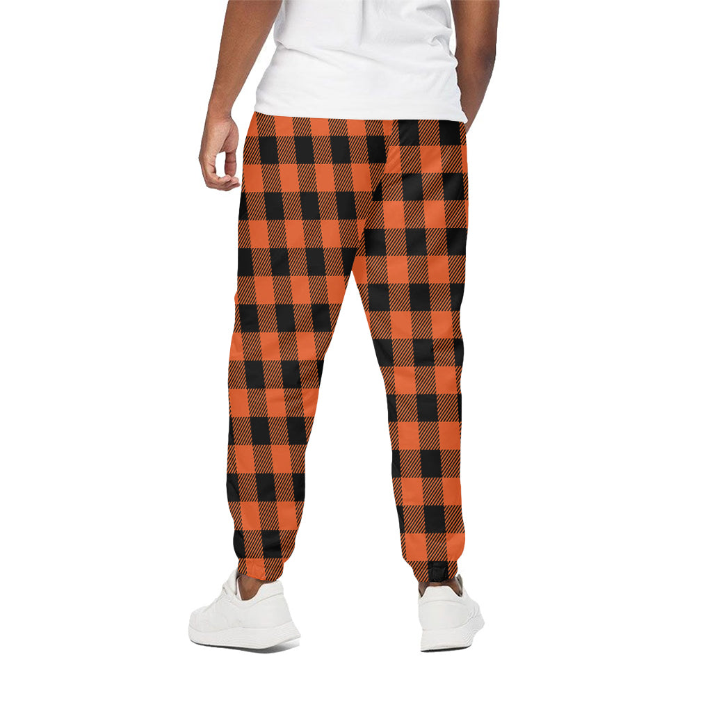 Pumpkin Orange Buffalo Check Print Cotton Pants