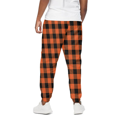 Pumpkin Orange Buffalo Check Print Cotton Pants