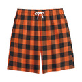Pumpkin Orange Buffalo Check Print Cotton Shorts