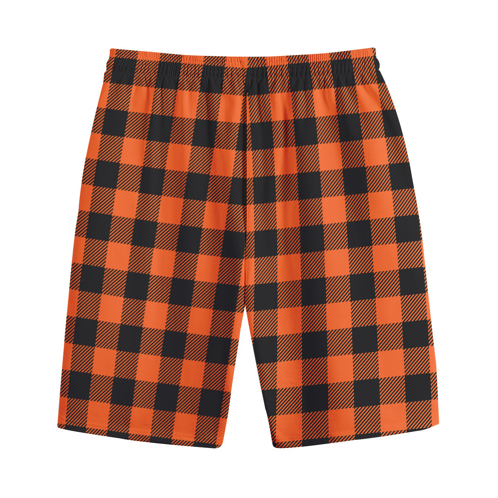 Pumpkin Orange Buffalo Check Print Cotton Shorts