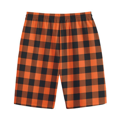 Pumpkin Orange Buffalo Check Print Cotton Shorts
