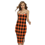 Pumpkin Orange Buffalo Check Print Cross Back Cami Dress