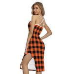 Pumpkin Orange Buffalo Check Print Cross Back Cami Dress