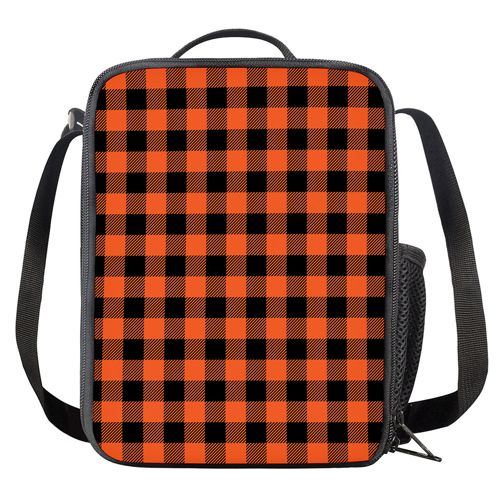 Pumpkin Orange Buffalo Check Print Crossbody Lunch Bag