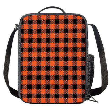 Pumpkin Orange Buffalo Check Print Crossbody Lunch Bag