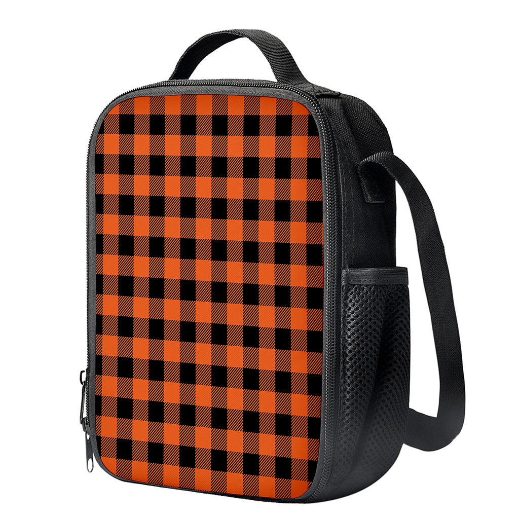 Pumpkin Orange Buffalo Check Print Crossbody Lunch Bag