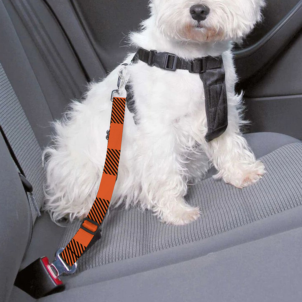 Pumpkin Orange Buffalo Check Print Dog Seat Belt