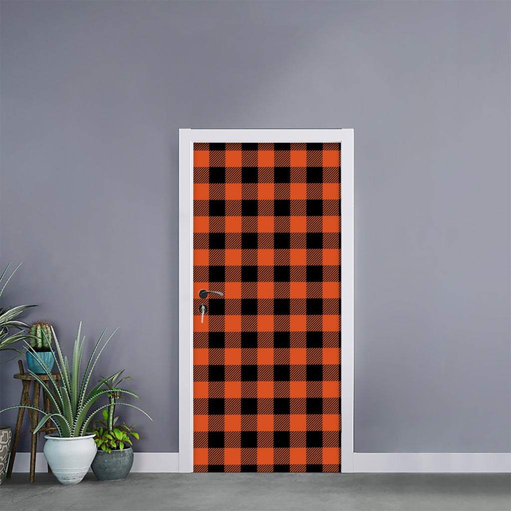 Pumpkin Orange Buffalo Check Print Door Sticker