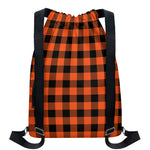 Pumpkin Orange Buffalo Check Print Drawstring Backpack