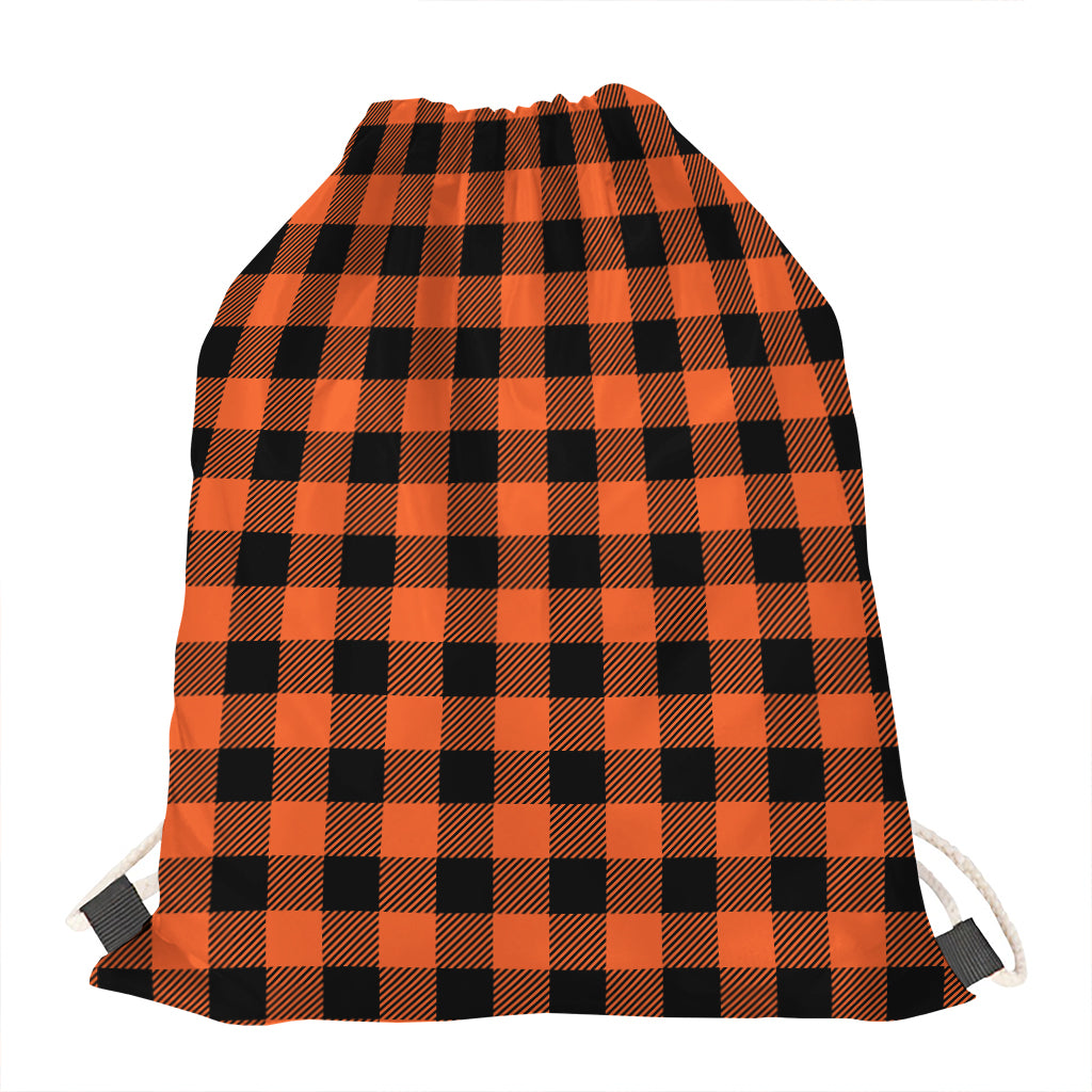 Pumpkin Orange Buffalo Check Print Drawstring Bag
