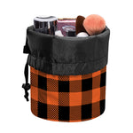 Pumpkin Orange Buffalo Check Print Drawstring Makeup Bag