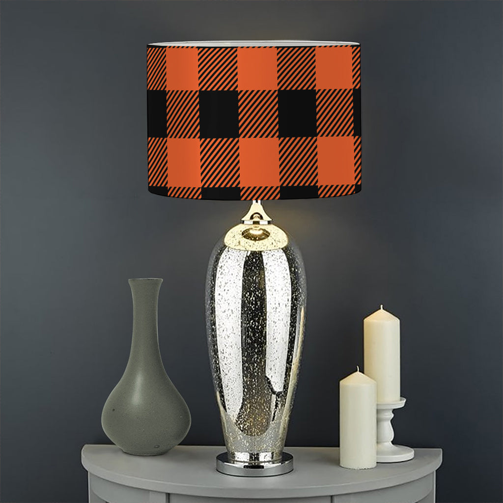 Pumpkin Orange Buffalo Check Print Drum Lamp Shade