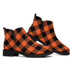 Pumpkin Orange Buffalo Check Print Flat Ankle Boots