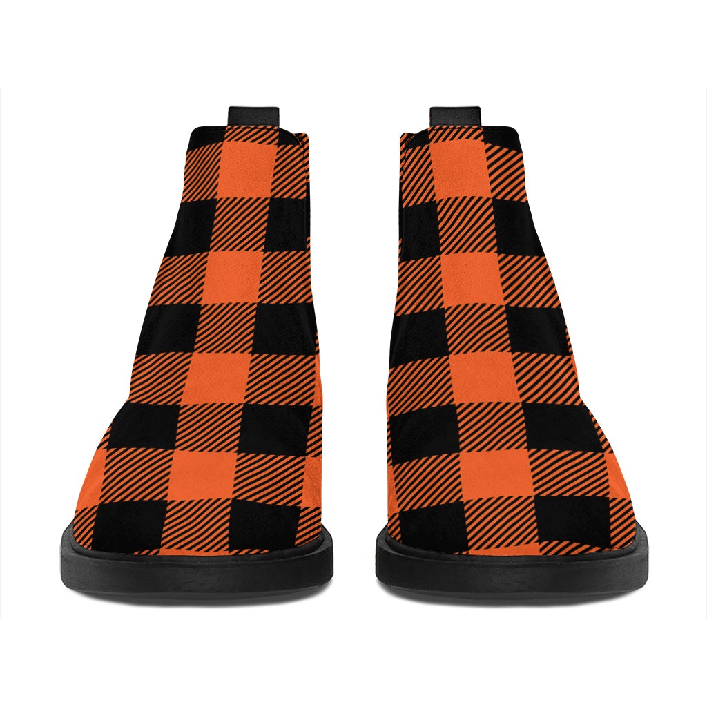 Pumpkin Orange Buffalo Check Print Flat Ankle Boots