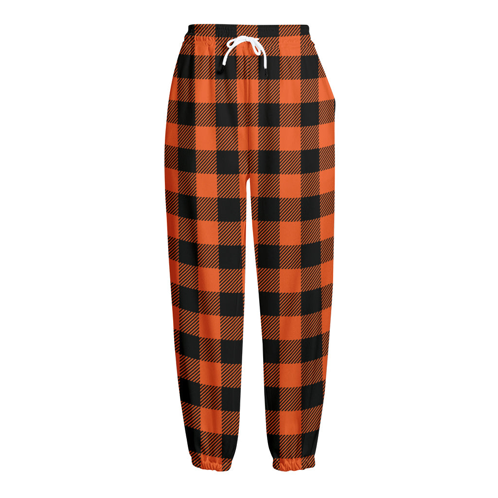 Pumpkin Orange Buffalo Check Print Fleece Lined Knit Pants