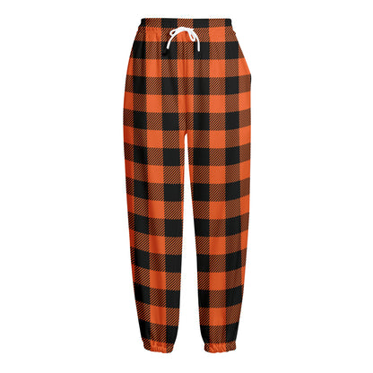 Pumpkin Orange Buffalo Check Print Fleece Lined Knit Pants