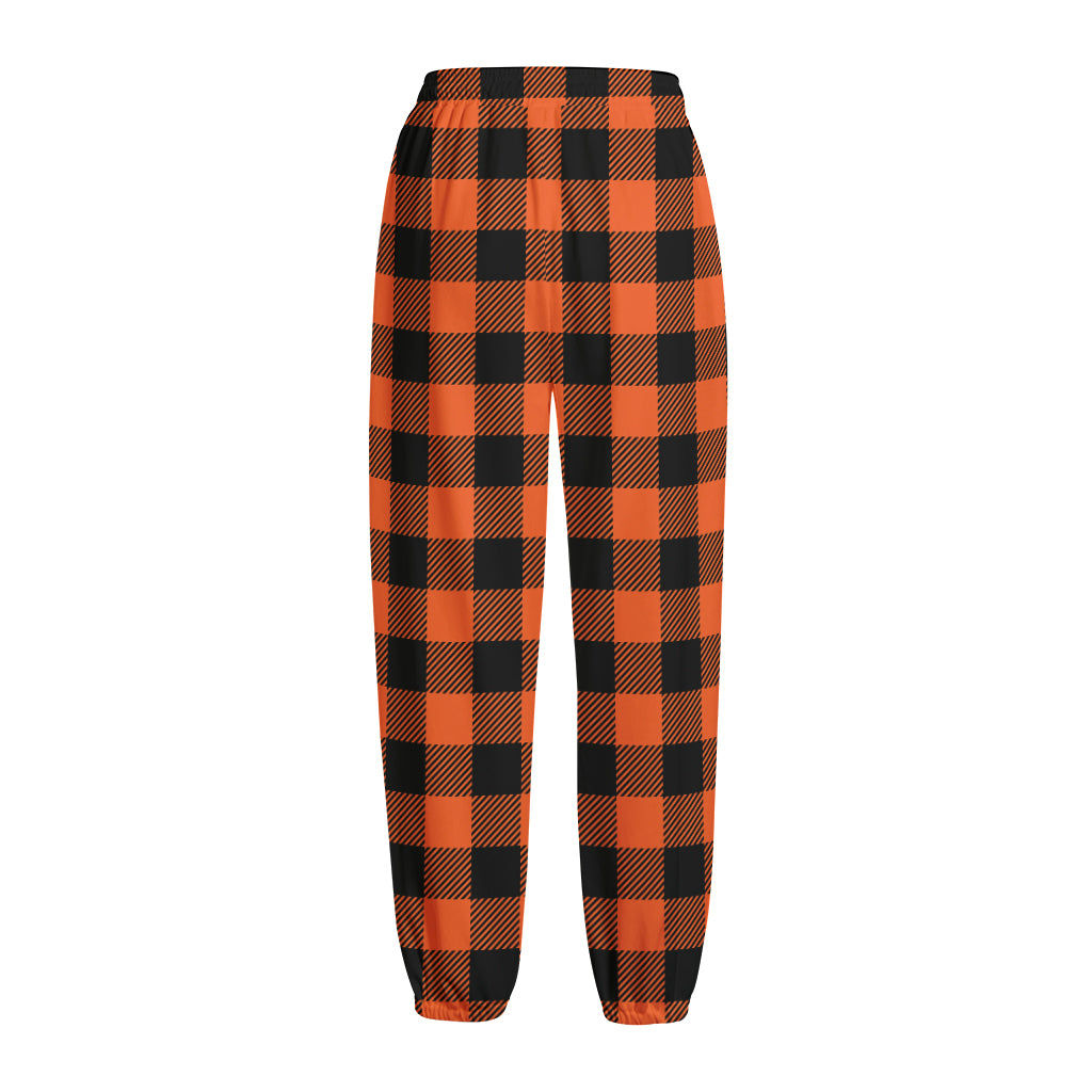 Pumpkin Orange Buffalo Check Print Fleece Lined Knit Pants