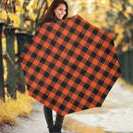 Pumpkin Orange Buffalo Check Print Foldable Umbrella