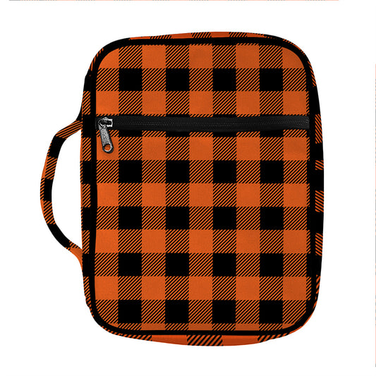Pumpkin Orange Buffalo Check Print Front Pocket Bible Bag
