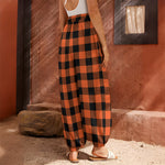 Pumpkin Orange Buffalo Check Print Harem Pants