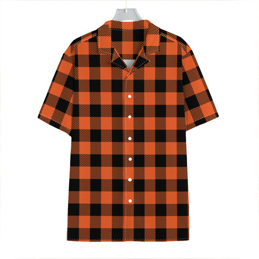Pumpkin Orange Buffalo Check Print Hawaiian Shirt