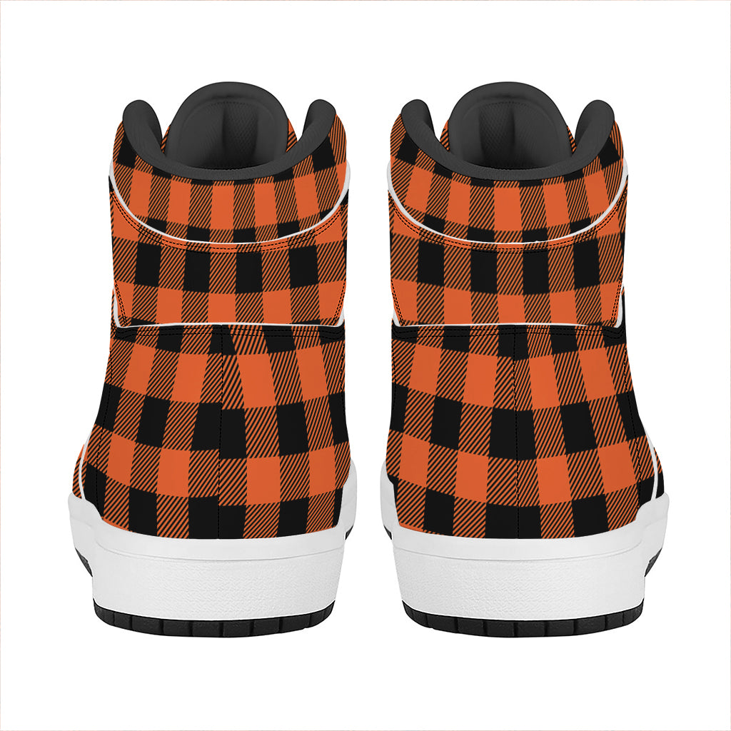 Pumpkin Orange Buffalo Check Print High Top Leather Sneakers