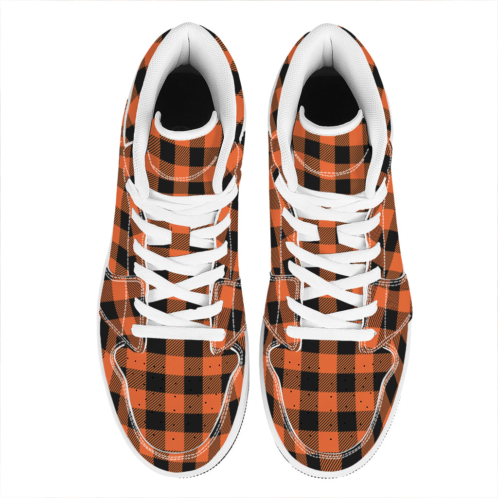 Pumpkin Orange Buffalo Check Print High Top Leather Sneakers