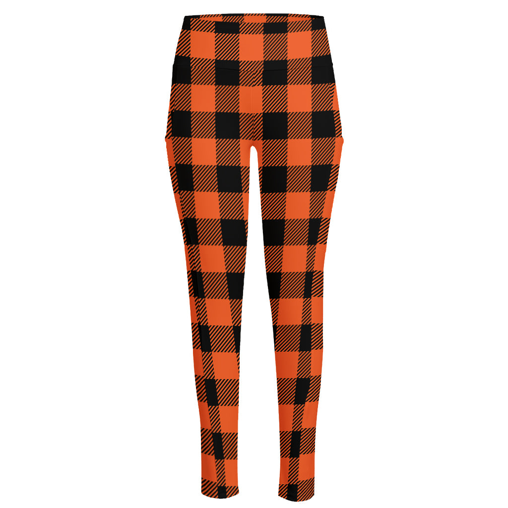 Pumpkin Orange Buffalo Check Print High-Waisted Pocket Leggings