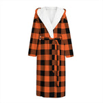 Pumpkin Orange Buffalo Check Print Hooded Bathrobe